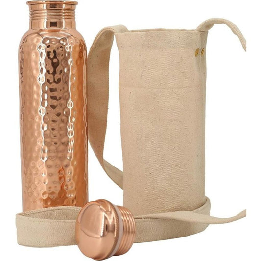 100% Pure Copper Water Bottle with Hammered Finish - 32oz (950ml) with Carrying Canvas Bag - Leak-Proof & BPA-Free