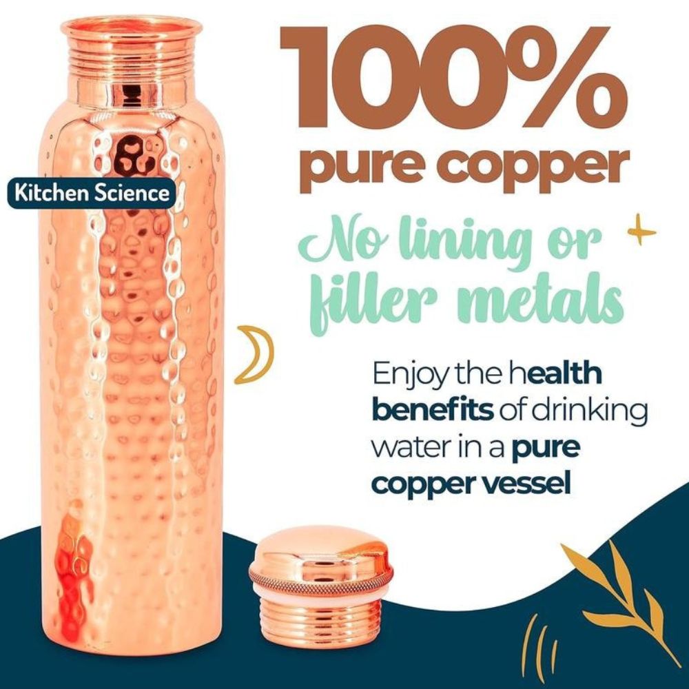 100% Pure Copper Water Bottle with Hammered Finish - 32oz (950ml) with Carrying Canvas Bag - Leak-Proof & BPA-Free